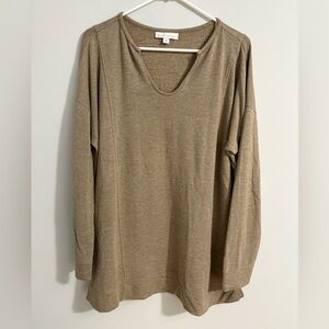 Pure Jill Tranquility Fleece Womens Beige V-Neck Long Sleeve Cotton Tunic Top M